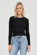 Load image into Gallery viewer, Pointelle Classic Long Sleeve Top - Black
