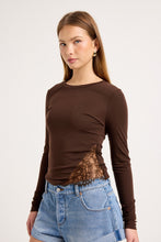 Load image into Gallery viewer, Siren Lace Long Sleeve Tee - Espresso
