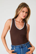 Load image into Gallery viewer, V-Neck Ringer Tank - Espresso &amp; Light Blue
