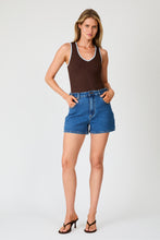 Load image into Gallery viewer, V-Neck Ringer Tank - Espresso &amp; Light Blue

