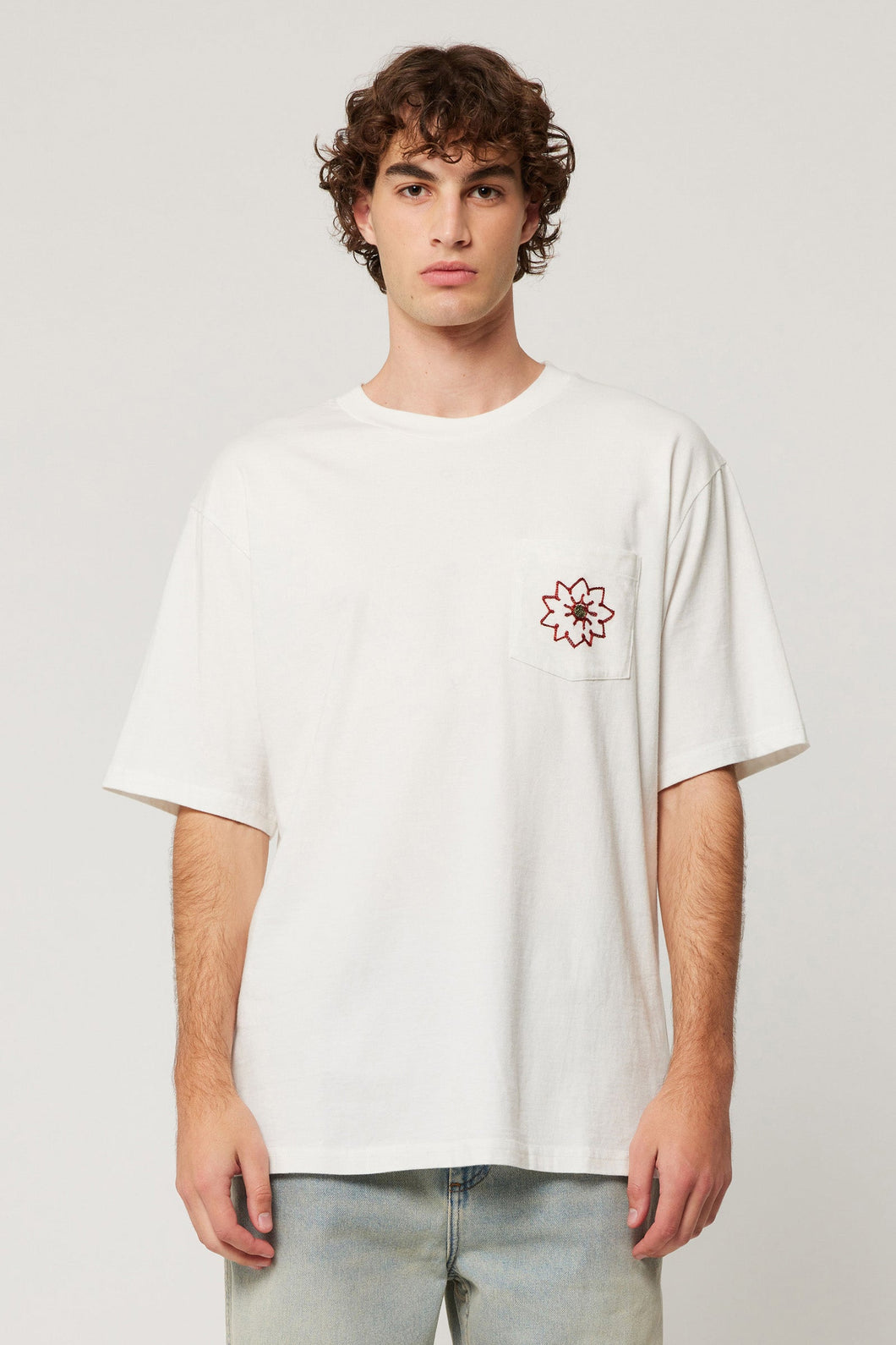 Embroider Pocket Tee - Vintage White