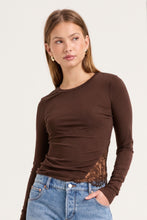Load image into Gallery viewer, Siren Lace Long Sleeve Tee - Espresso
